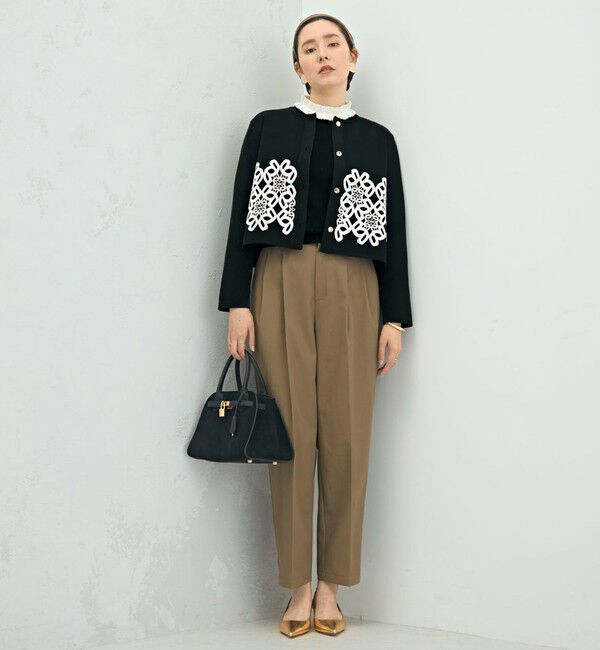 NOLLEY'S「レース付きクルーネックカーディガン」|カーディガン|
