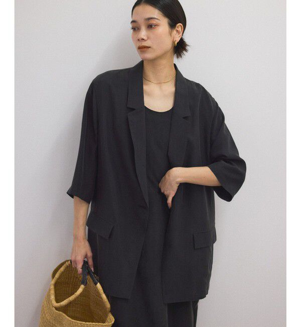 SALON adam et rope'「[25SS]GENTLE SILK ハーフスリーブジャケット【セットアップ対応・洗える】」|シャツ・ブラウス|ブラック(01)
