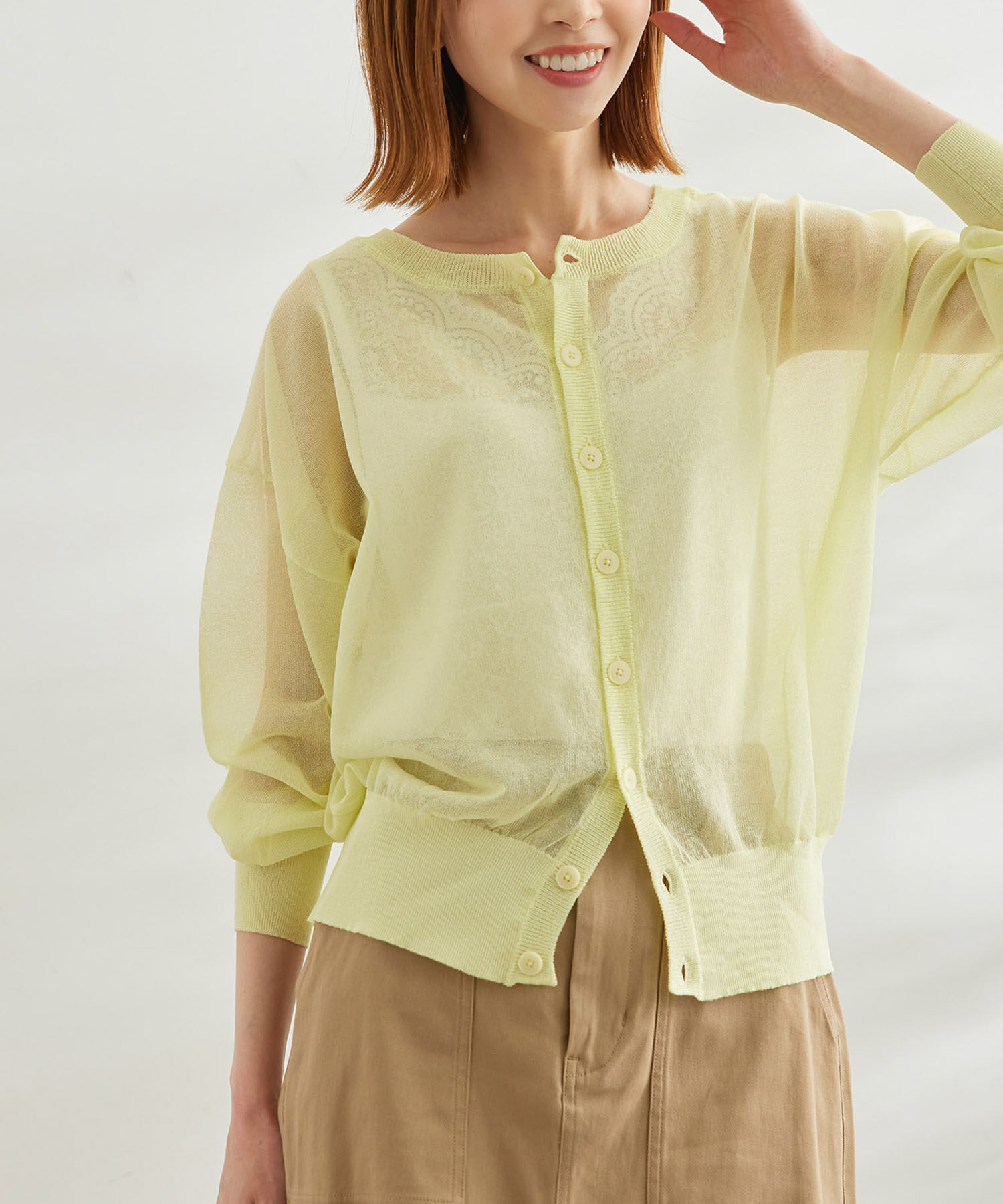 Rope&rsquo;Picnic「【WEB限定カラー:ピンク】2WAY/シアーカーディガン」|カーディガン|イエロー系(82)