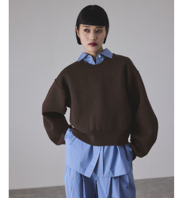 ADAM ET ROPE'「【サステナブル】ロゴパッチスウェットニット」|ニット・セーター|ブラウン(20)