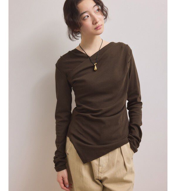 ADAM ET ROPE'「【WEB限定】アシンメトリードレープトップス」|Tシャツ・カットソー|ブラウン(20)