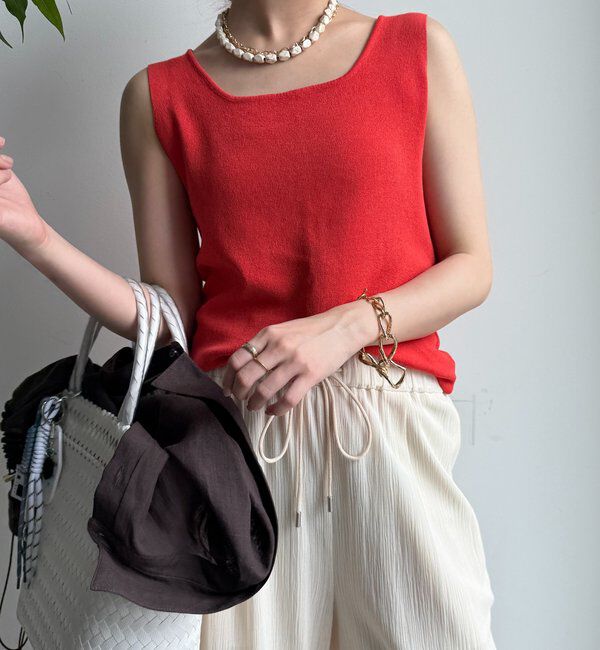  「スクエアニットタンク」|ニット・セーター|オレンジ