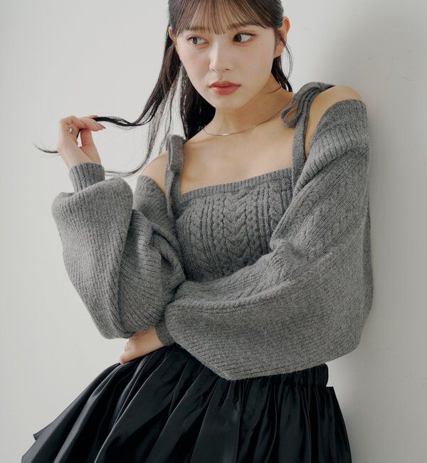  「ケーブルリボンキャミ+ボレロセット」|ニット・セーター|