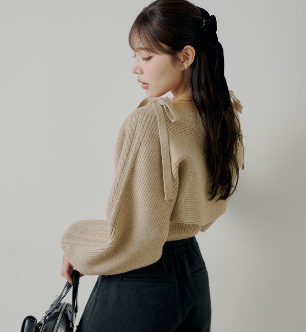  「ケーブルリボンキャミ+ボレロセット」|ニット・セーター|