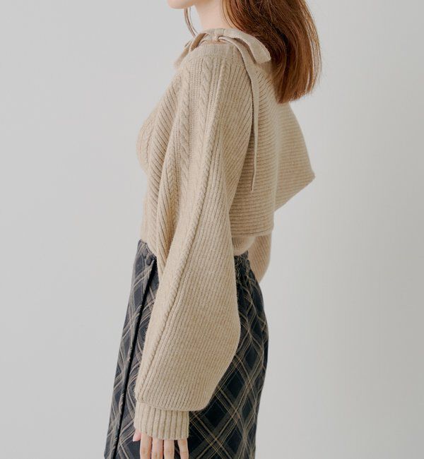  「ケーブルリボンキャミ+ボレロセット」|ニット・セーター|