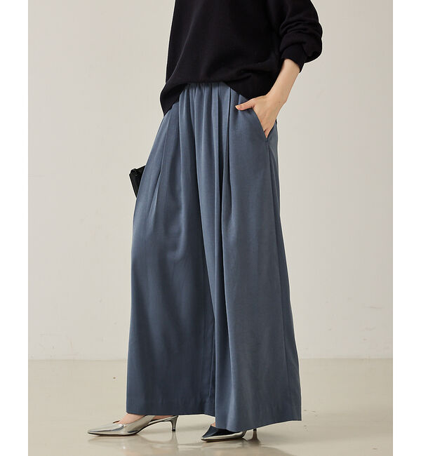 qualite「ピーチサテンフレアーパンツ」|その他|ブルー