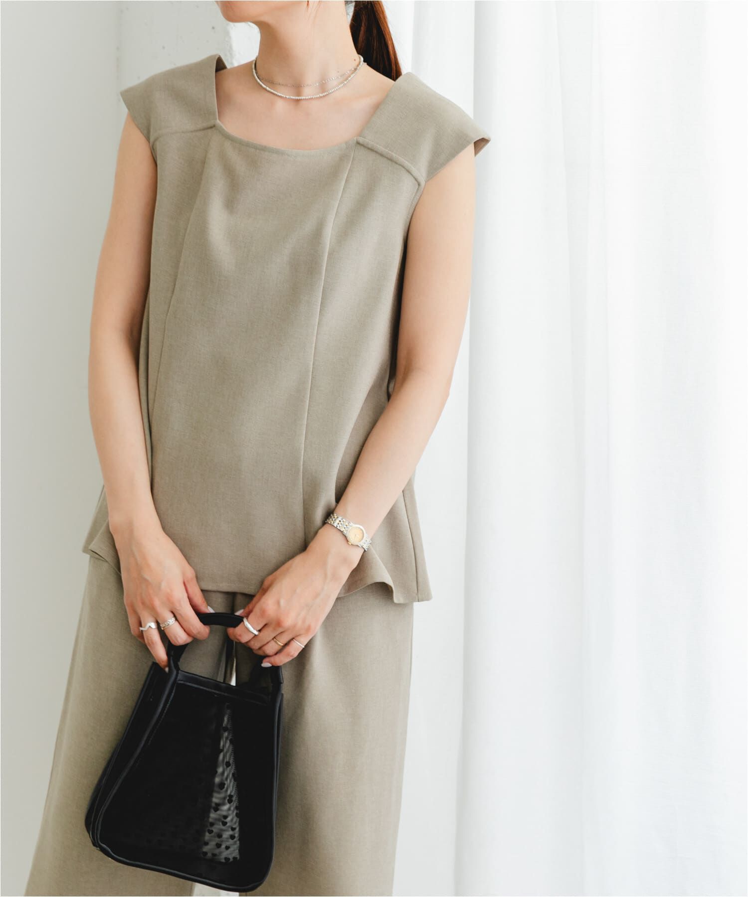 URBAN RESEARCH ROSSO「『UR TECH DRYLUXE』F by ROSSO　フレンチブラウス+ワイドパンツ」|その他|ベージュ