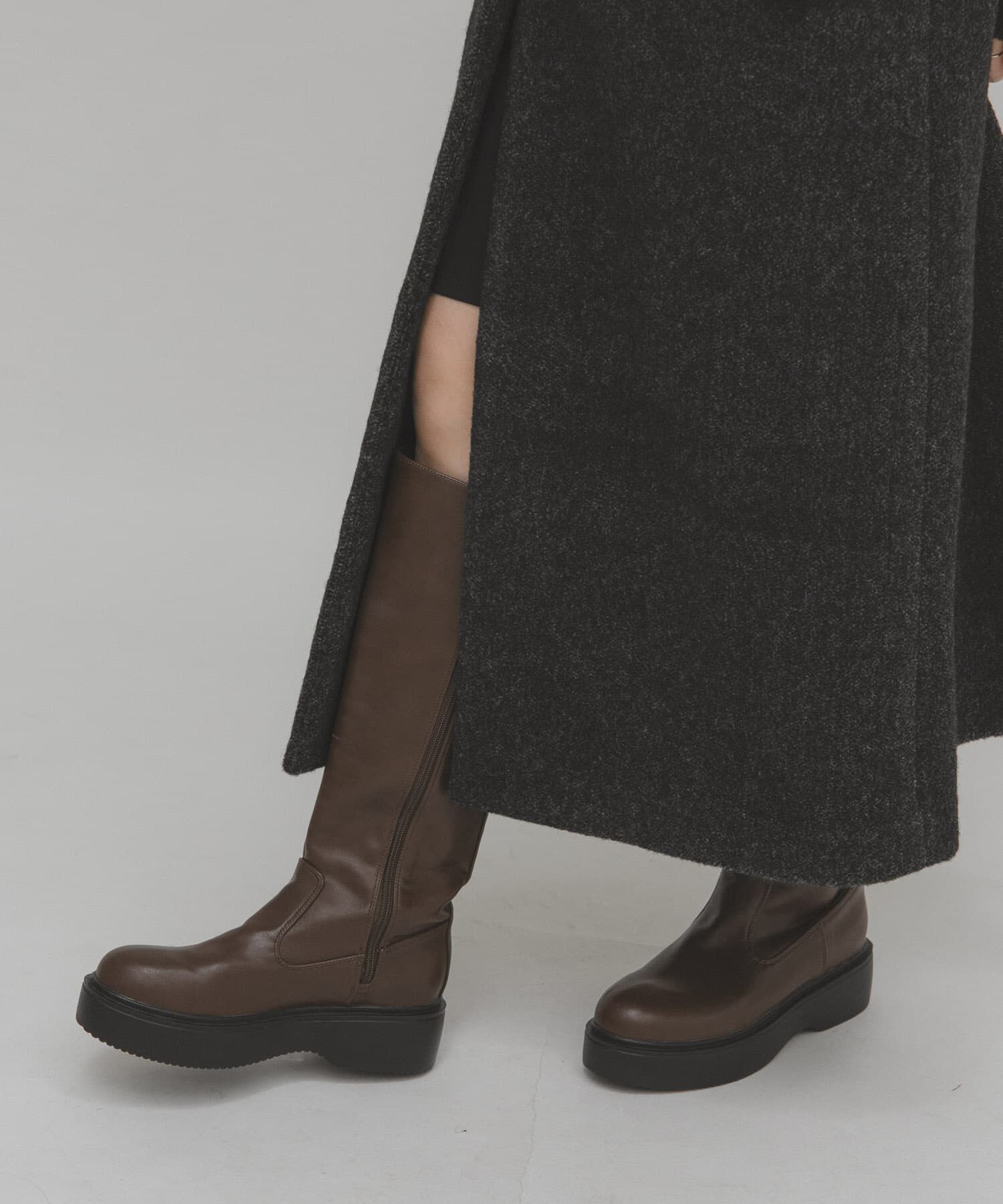  「プラットフォームロングブーツ」|ショートブーツ|ブラウン