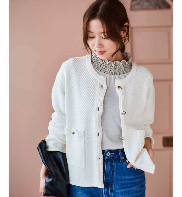 le.coeur blanc「《手洗い可能》変わり編みニットジャケット」|その他|