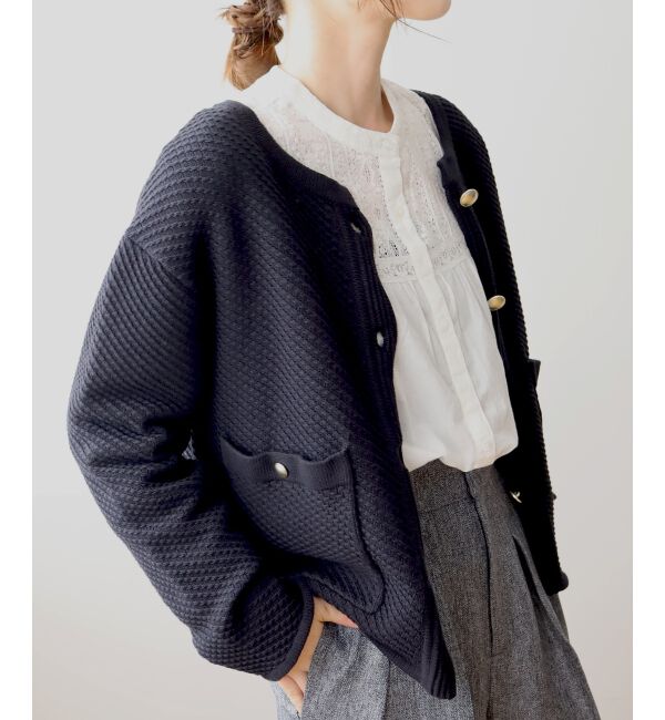 le.coeur blanc「《手洗い可能》変わり編みニットジャケット」|その他|ブラック
