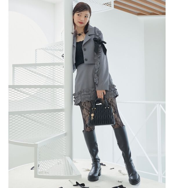 MAJESTICLEGON「ブローチセットホイップフリルジャケット」|その他|グレー