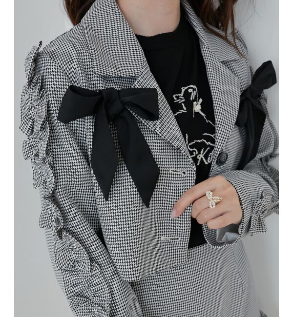 MAJESTICLEGON「ブローチセットホイップフリルジャケット」|その他|ブラック柄