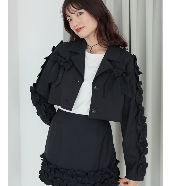 MAJESTICLEGON「ブローチセットホイップフリルジャケット」|その他|ブラック