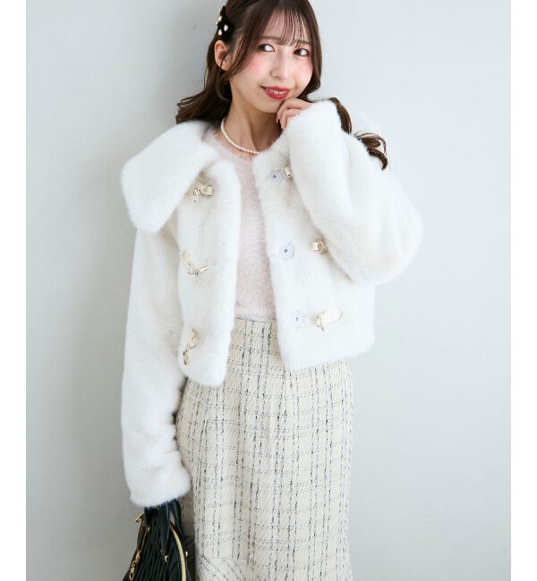  「ビット付きフワフワショートコート」|その他|