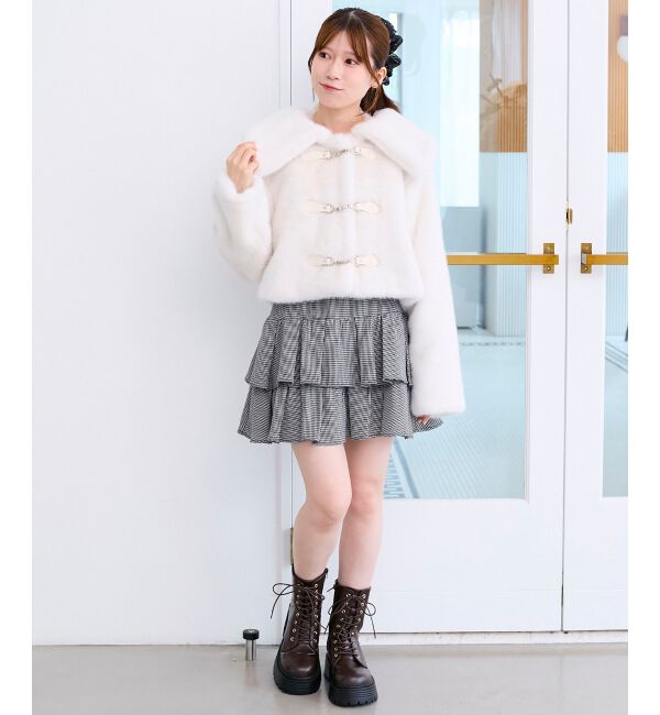  「ビット付きフワフワショートコート」|その他|