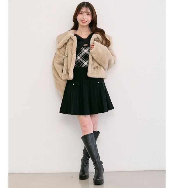  「ビット付きフワフワショートコート」|その他|