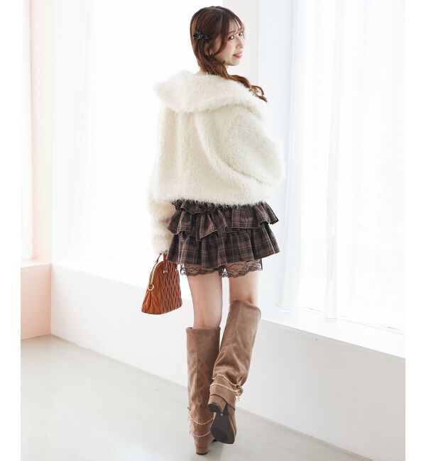  「ビット付きフワフワショートコート」|その他|
