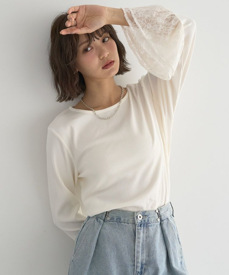 earth music&ecology「あったかフェミニンインナー(袖レース)」|Tシャツ・カットソー|