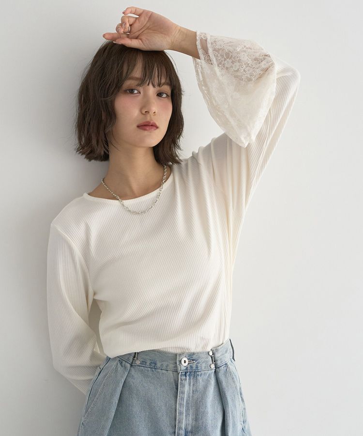 earth music&ecology「あったかフェミニンインナー(袖レース)」|Tシャツ・カットソー|