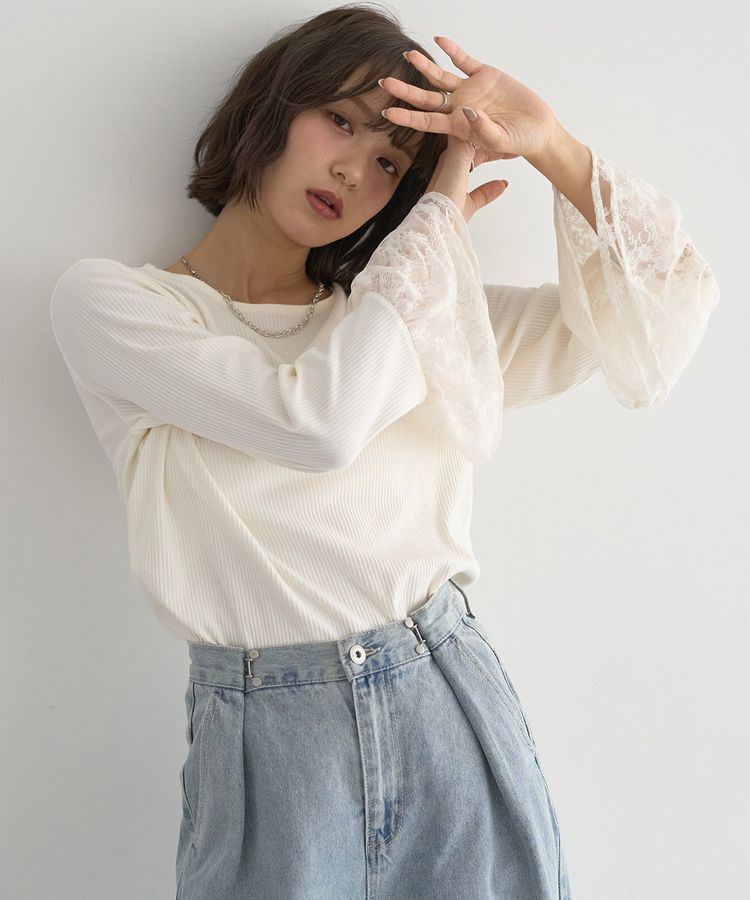 earth music&ecology「あったかフェミニンインナー(袖レース)」|Tシャツ・カットソー|