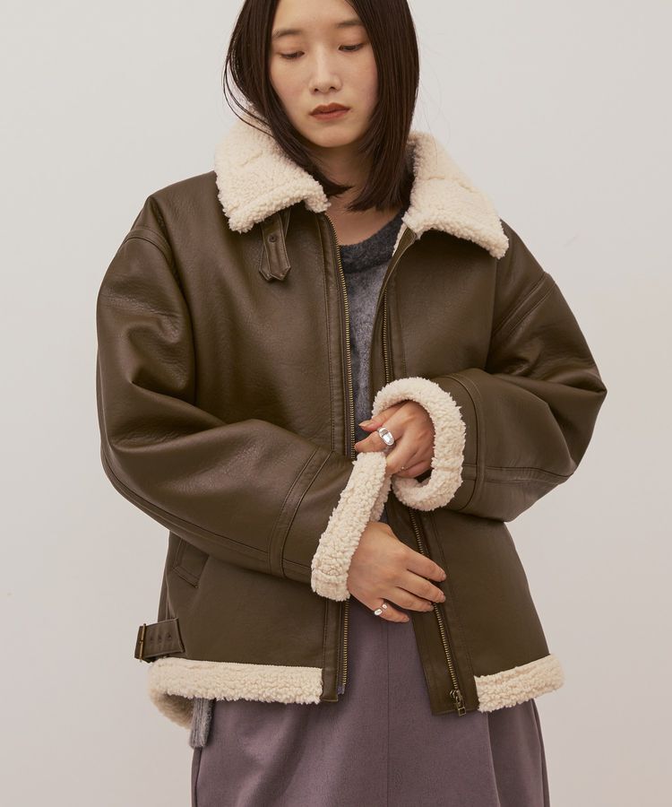 AMERICAN HOLIC「ボアフェイクレザーブルゾン」|その他|Dark Brown