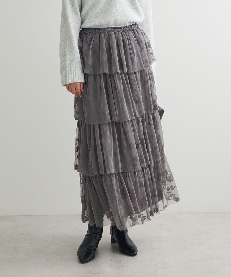 Green Parks「・ELENCARE DUE フロッキーptチュールスカート」|スカート|Charcoal Gray