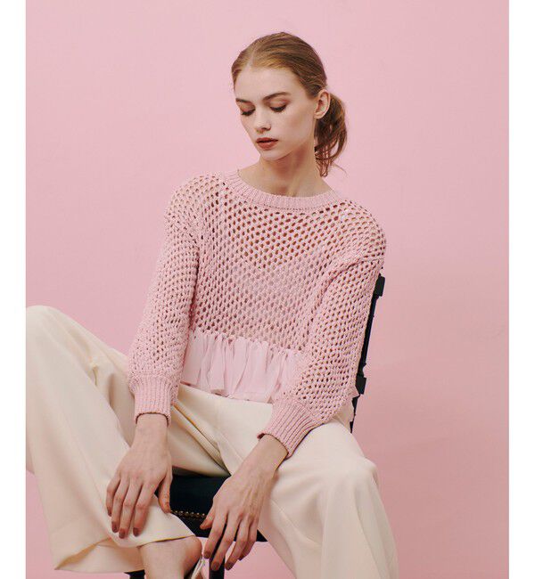 LOULOU WILLOUGHBY「【LOULOU WILLOUGHBY】シフォンパピエメッシュプルオーバー」|ニット・セーター|ピンク