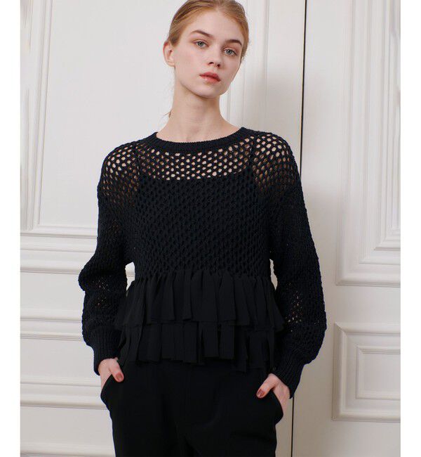 LOULOU WILLOUGHBY「【LOULOU WILLOUGHBY】シフォンパピエメッシュプルオーバー」|ニット・セーター|ブラック