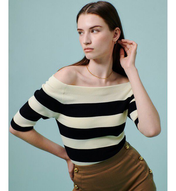 allureville「◇ 2WAY ネック5分袖プルオーバー」|ニット・セーター|ブラック系