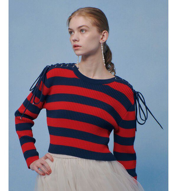 LOULOU WILLOUGHBY「【LOULOU WILLOUGHBY】レースアップショルダープルオーバー」|ニット・セーター|