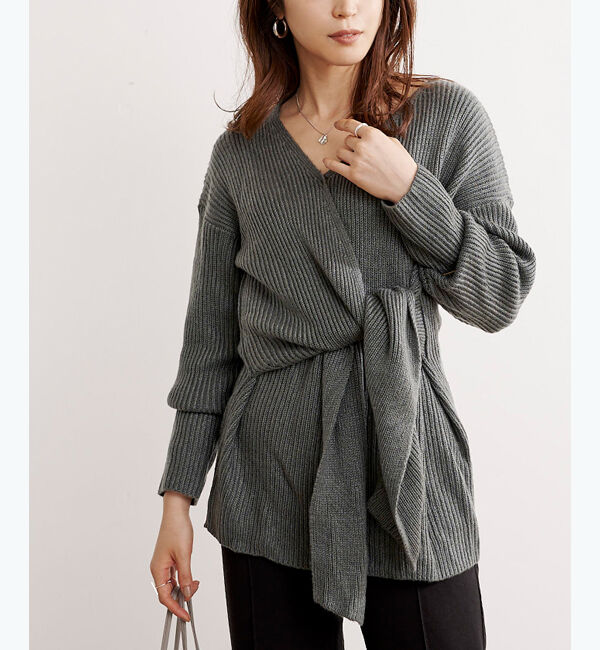 ur's「フロントリボンニットトップス」|ニット・セーター|チャコール