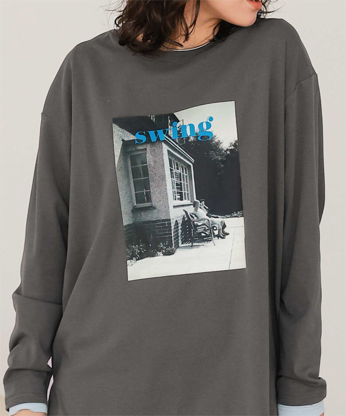 titivate「ヴィンテージライクフォトプリントロングスリーブTシャツ」|Tシャツ・カットソー|チャコール