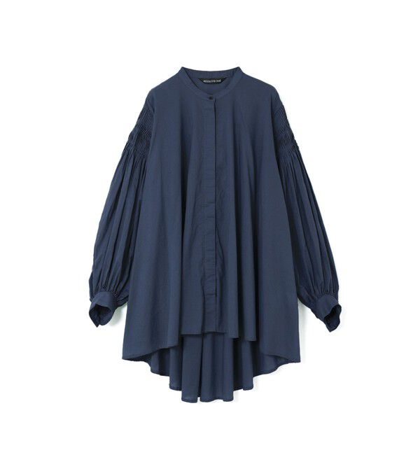 mizuiro ind「mizuiro ind ピンタックパフスリーブシャツ」|シャツ・ブラウス|ネイビー
