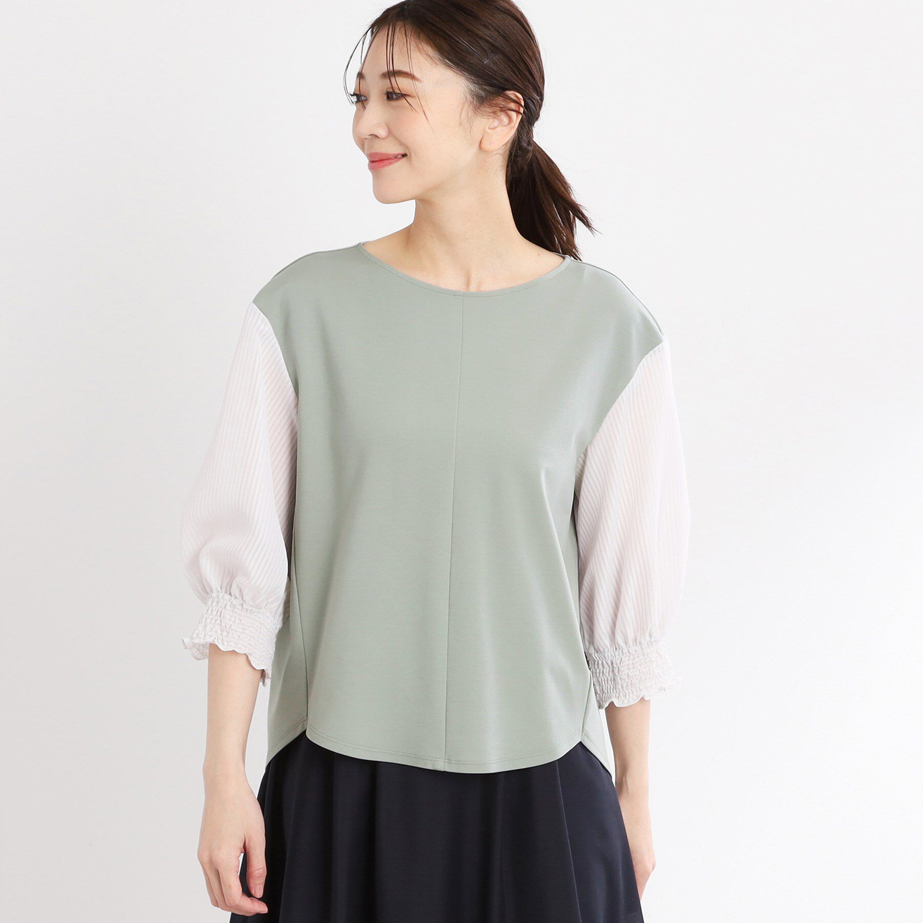 Reflect「【手洗い可】シアーストライプスリーブブラウス」|シャツ・ブラウス|