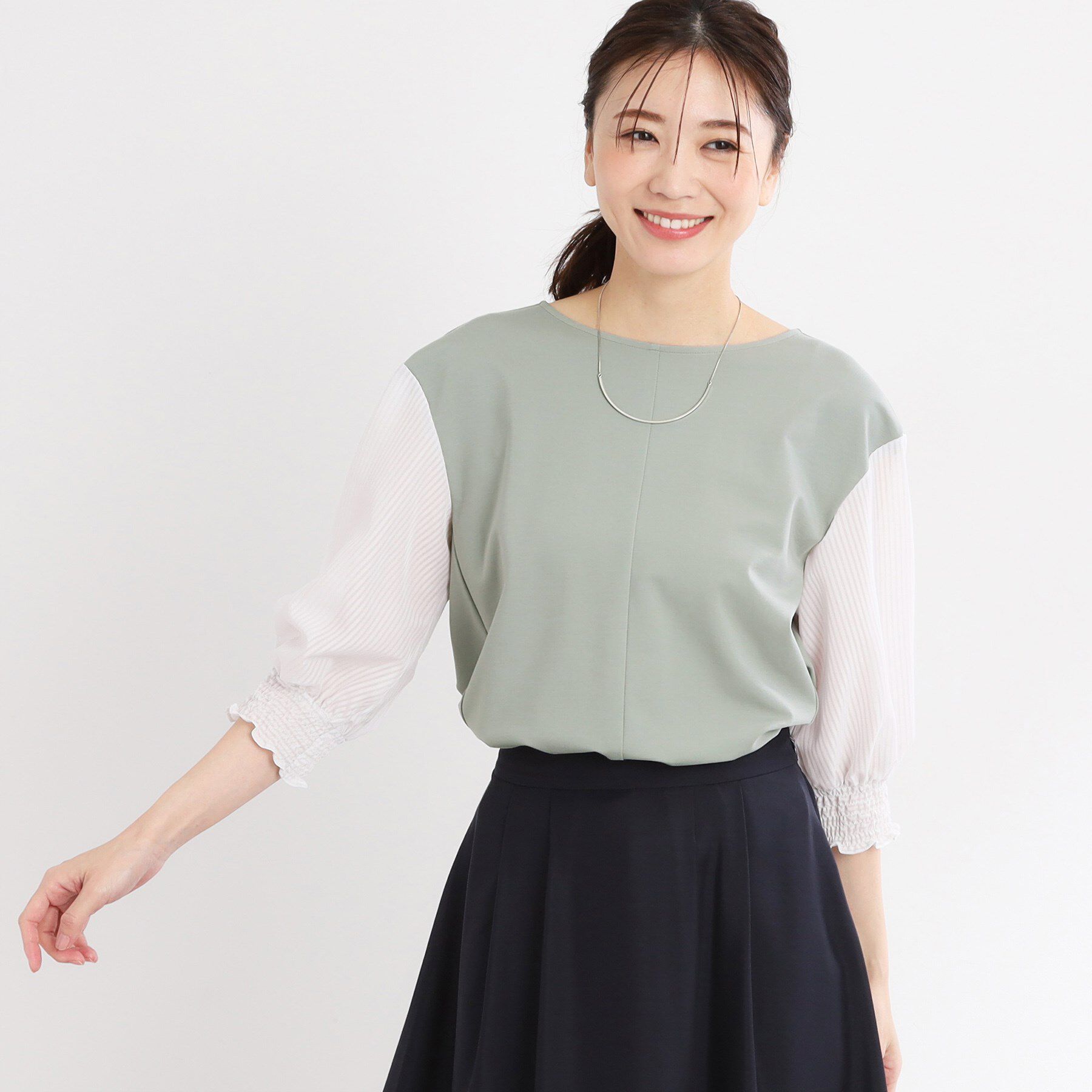 Reflect「【手洗い可】シアーストライプスリーブブラウス」|シャツ・ブラウス|