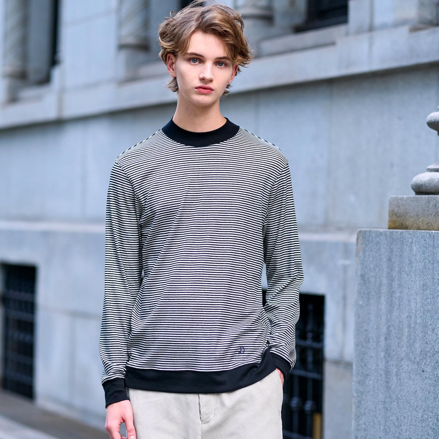 DRESSTERIOR「モックネック ボーダーカットソー」|Tシャツ・カットソー|