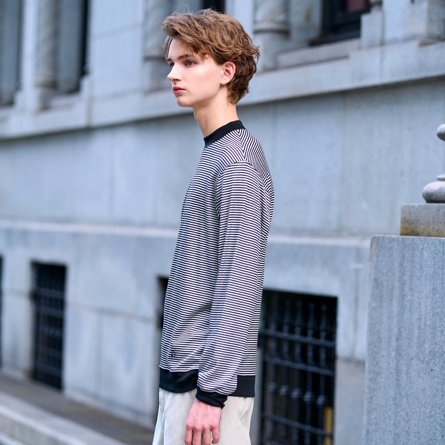 DRESSTERIOR「モックネック ボーダーカットソー」|Tシャツ・カットソー|