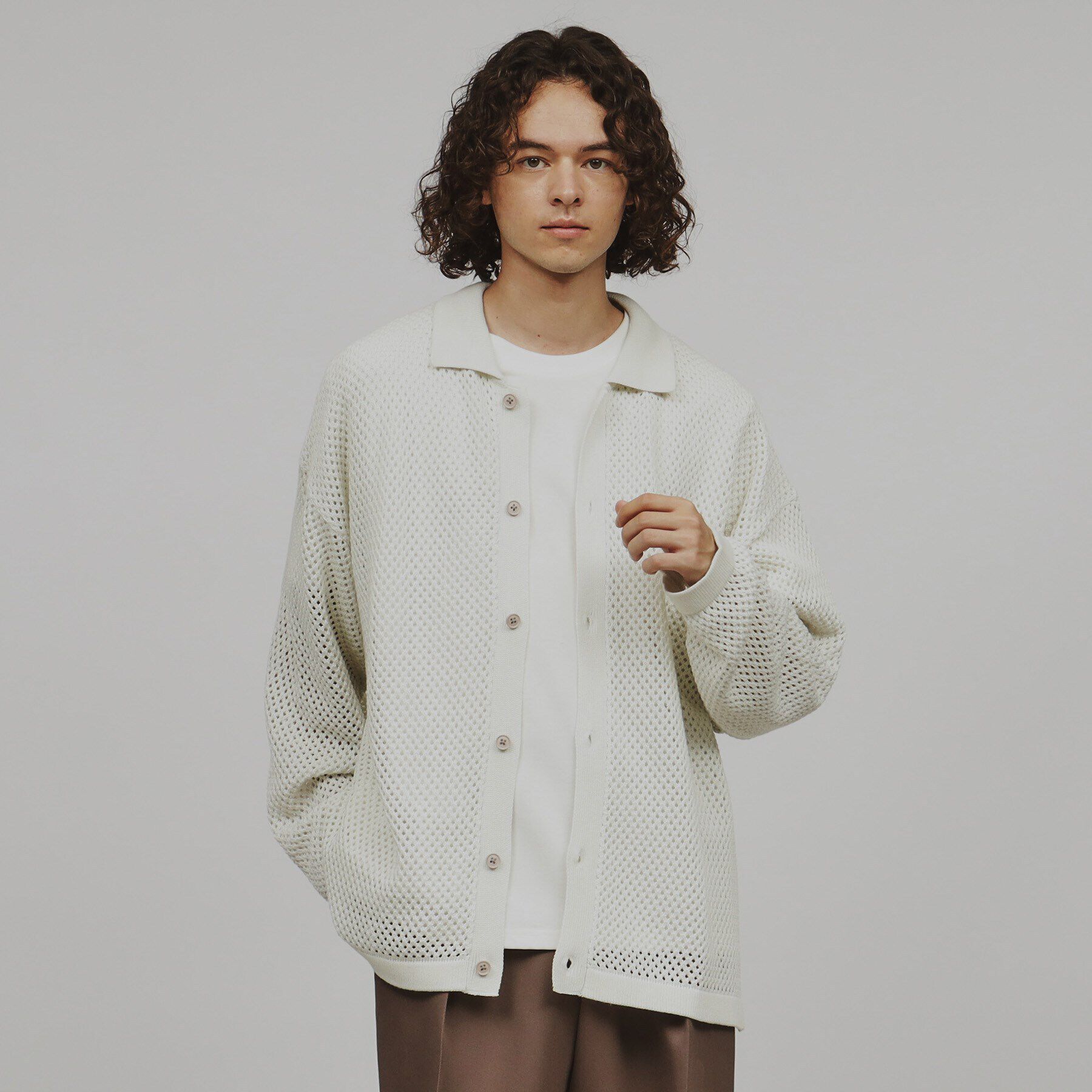 tk.TAKEO KIKUCHI「透かし編みニットシャツ」|シャツ・ブラウス|オフホワイト(003