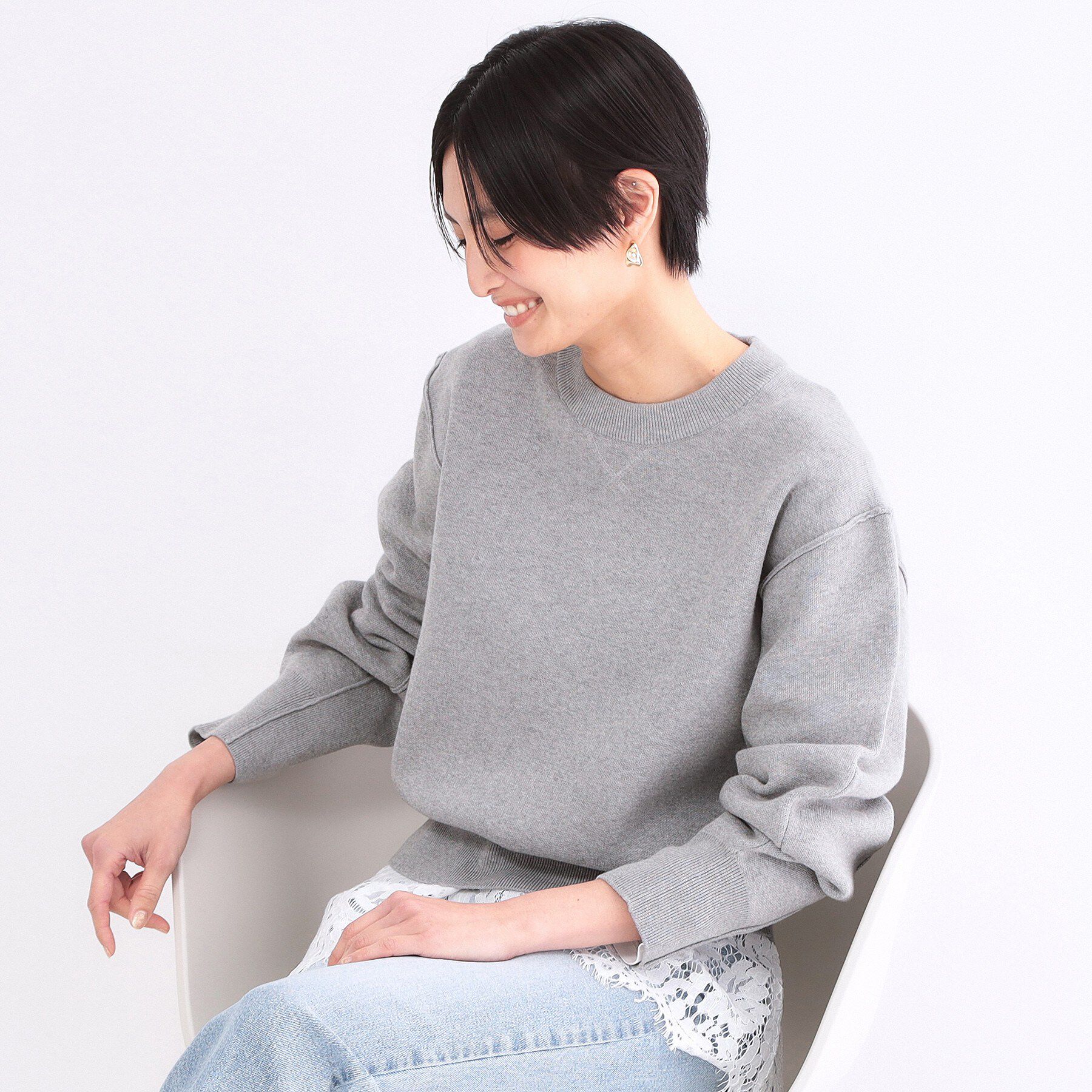 OPAQUE.CLIP「スウェットライクショートニット【洗濯機OK】」|ニット・セーター|グレー(012)