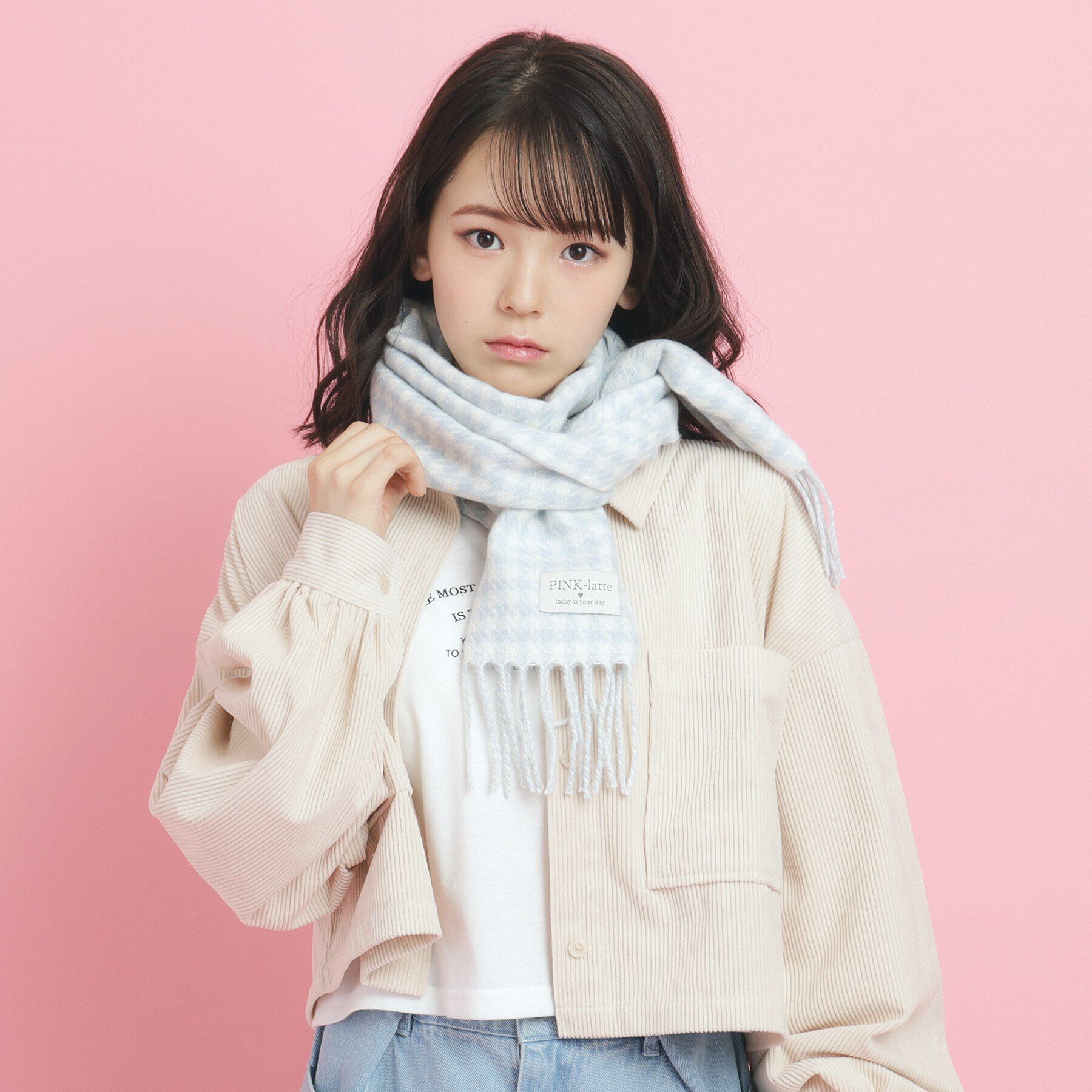 PINK-latte「アナグラム刺繍千鳥柄マフラー」|マフラー|