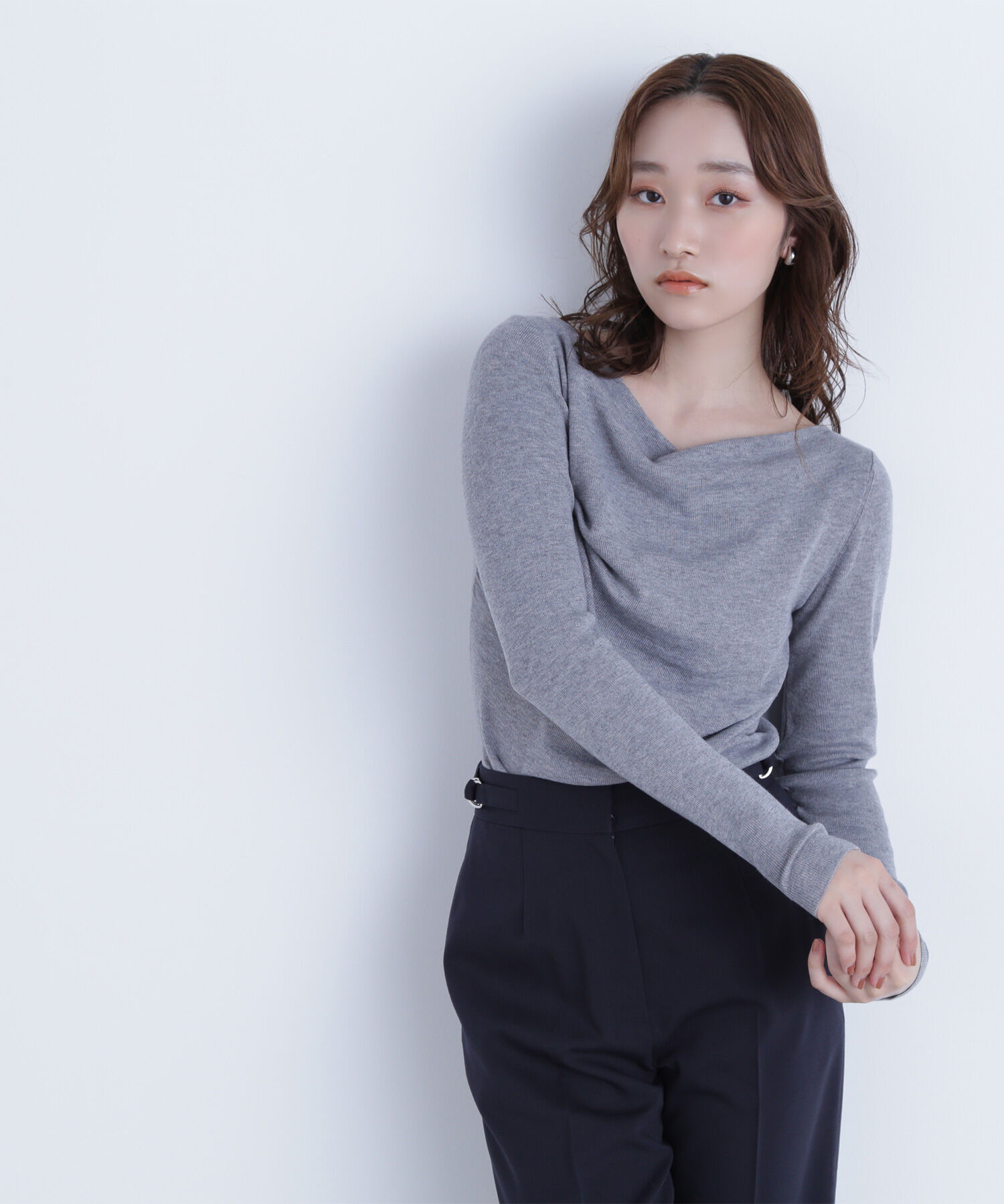  「ドレープコンパクトニット」|ニット・セーター|杢グレー