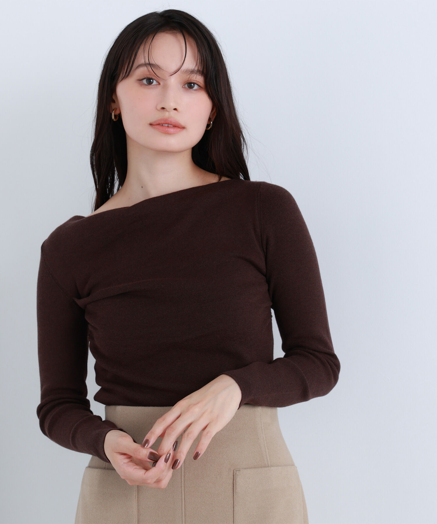 「ドレープコンパクトニット」|ニット・セーター|ダークブラウ 1