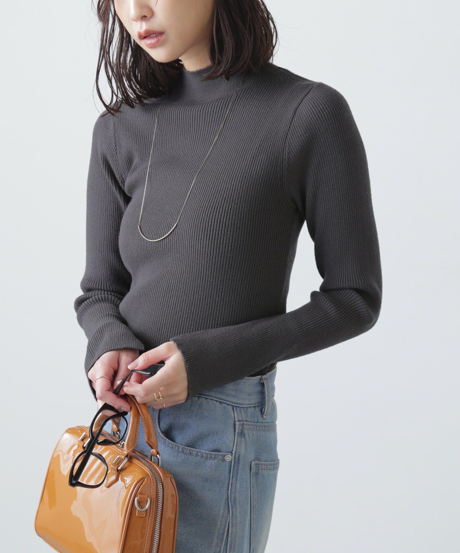  「〈洗える〉マシンウォッシャブルボトルネックリブニット」|ニット・セーター|