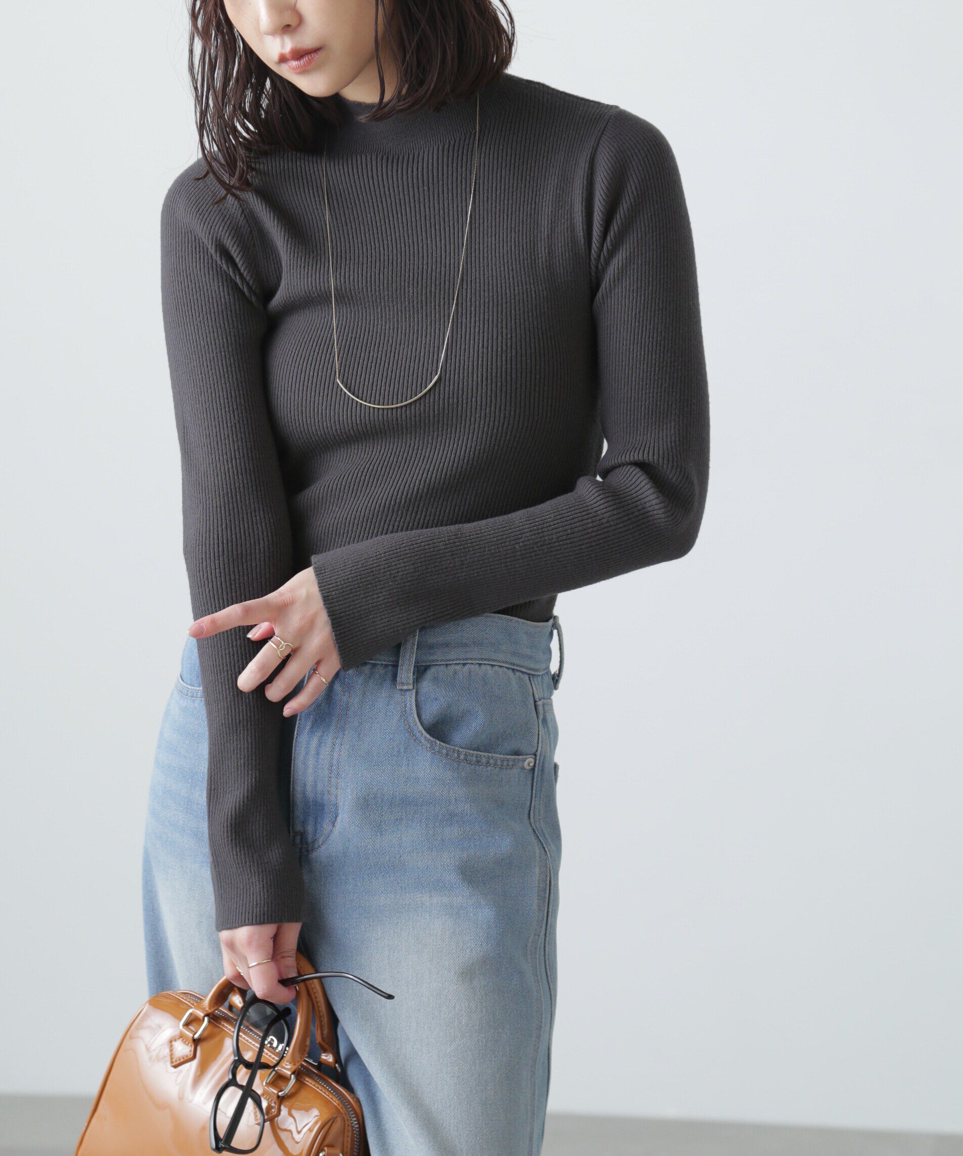  「〈洗える〉マシンウォッシャブルボトルネックリブニット」|ニット・セーター|