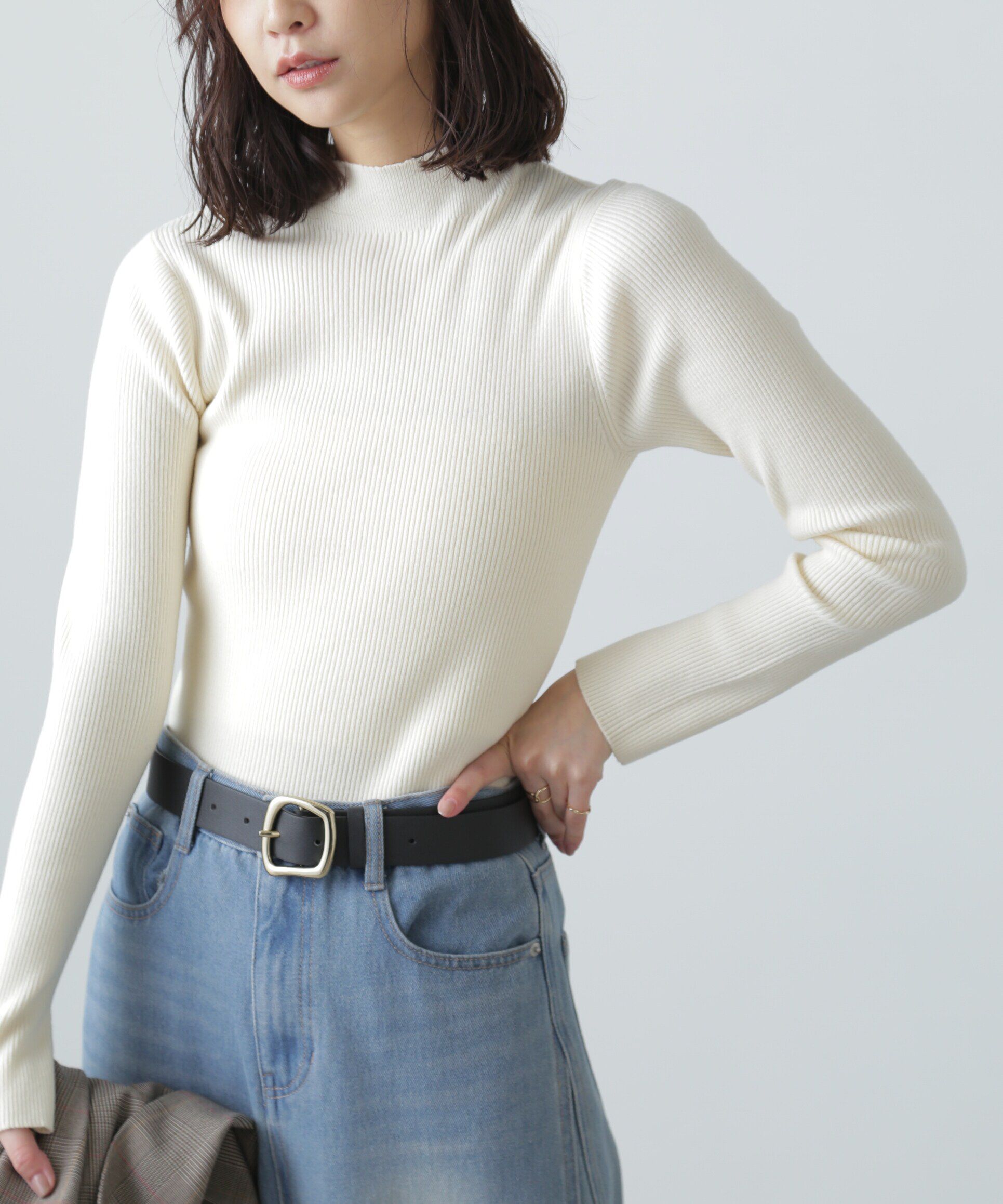  「〈洗える〉マシンウォッシャブルボトルネックリブニット」|ニット・セーター|