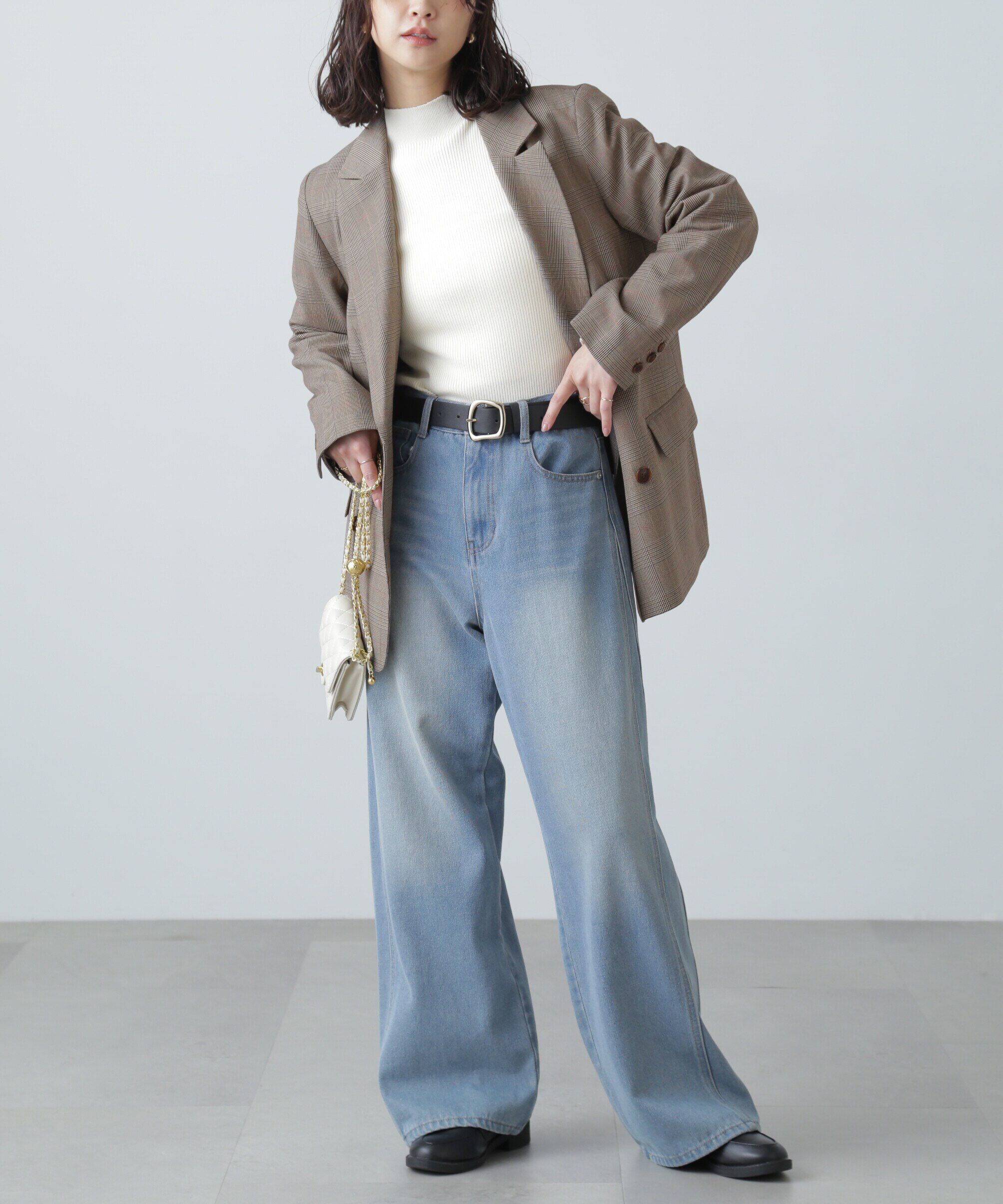  「〈洗える〉マシンウォッシャブルボトルネックリブニット」|ニット・セーター|