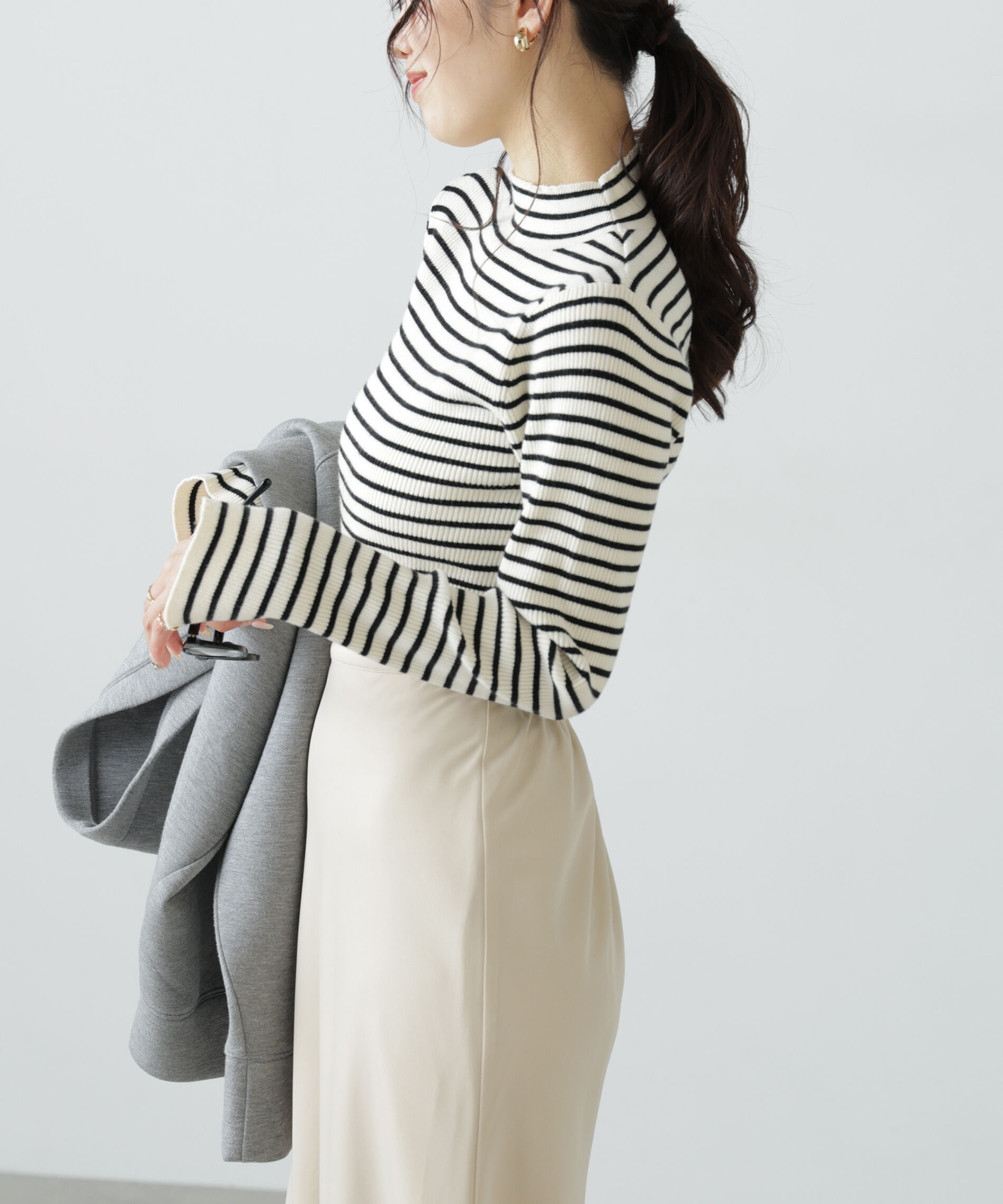  「〈洗える〉マシンウォッシャブルボトルネックリブニット」|ニット・セーター|