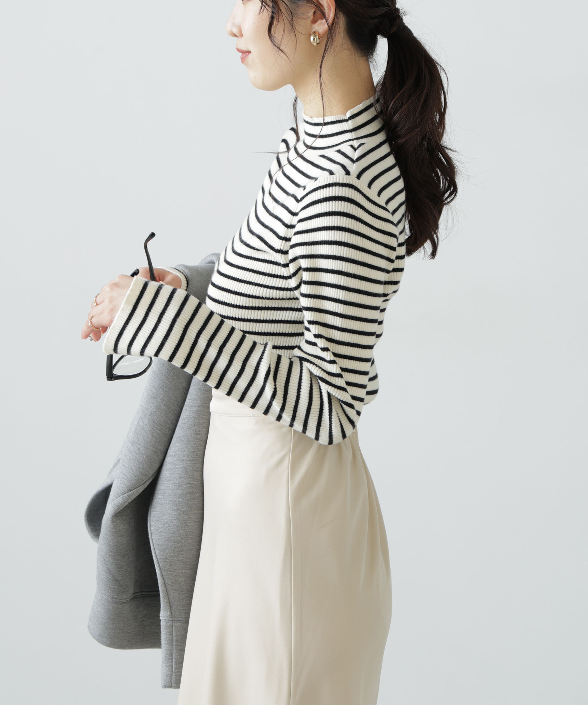  「〈洗える〉マシンウォッシャブルボトルネックリブニット」|ニット・セーター|