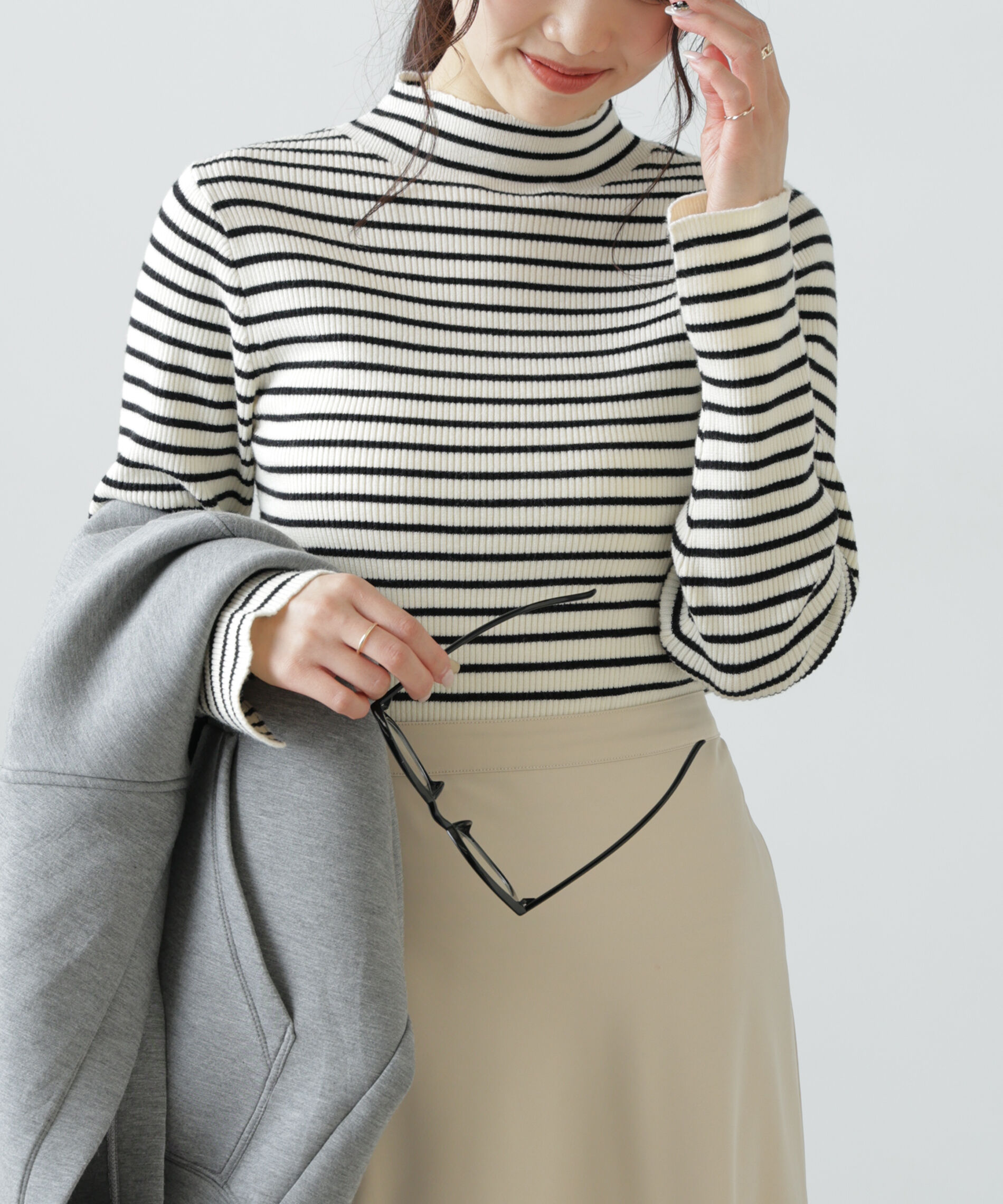  「〈洗える〉マシンウォッシャブルボトルネックリブニット」|ニット・セーター|