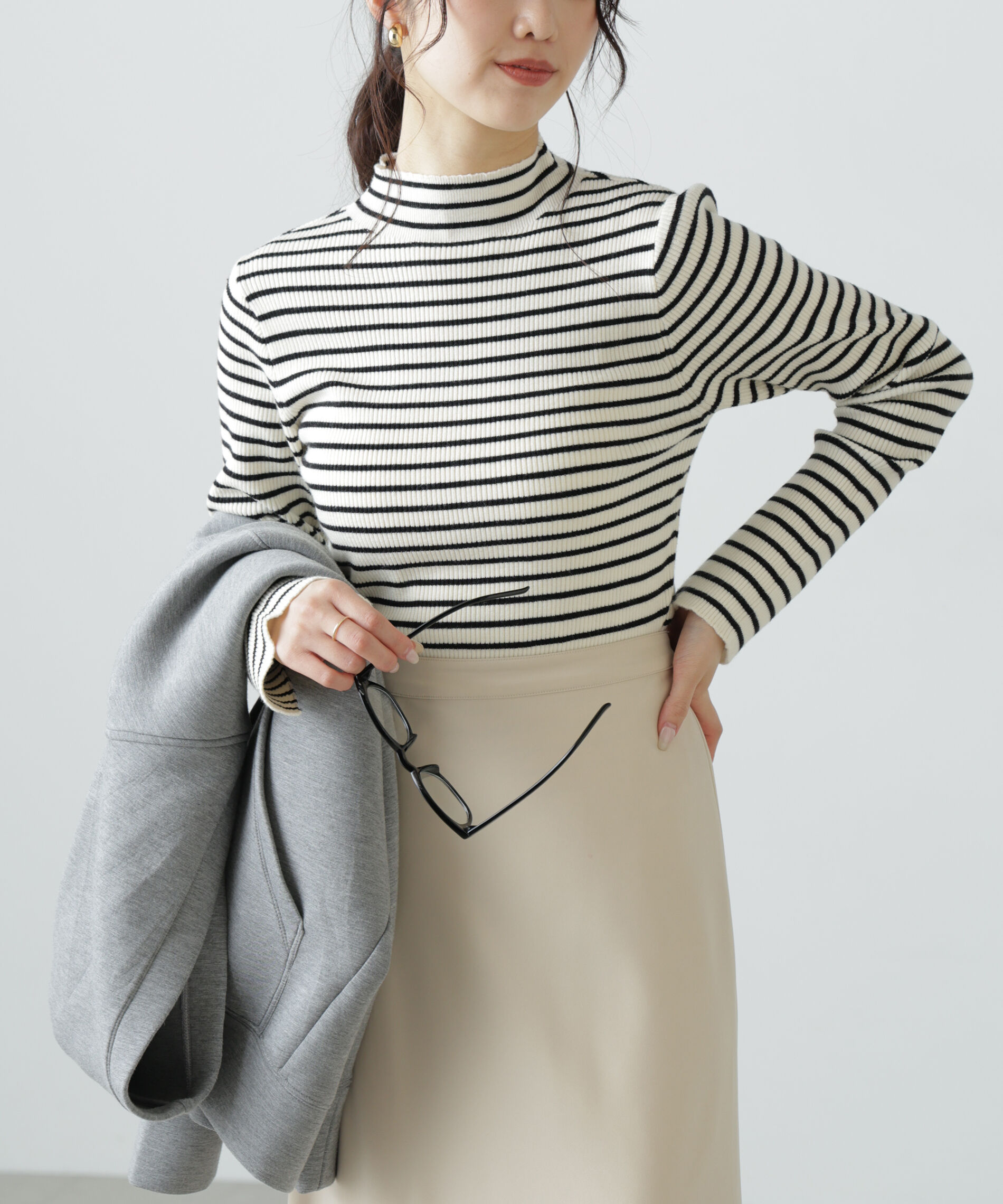  「〈洗える〉マシンウォッシャブルボトルネックリブニット」|ニット・セーター|